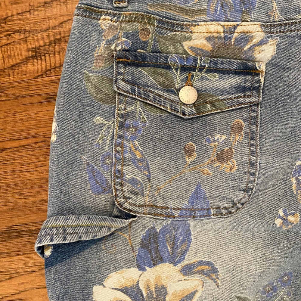 Flamingals Floral Carpenter Jeans Women 30 Blue Straight Leg Utility High Rise - Picture 9 of 11